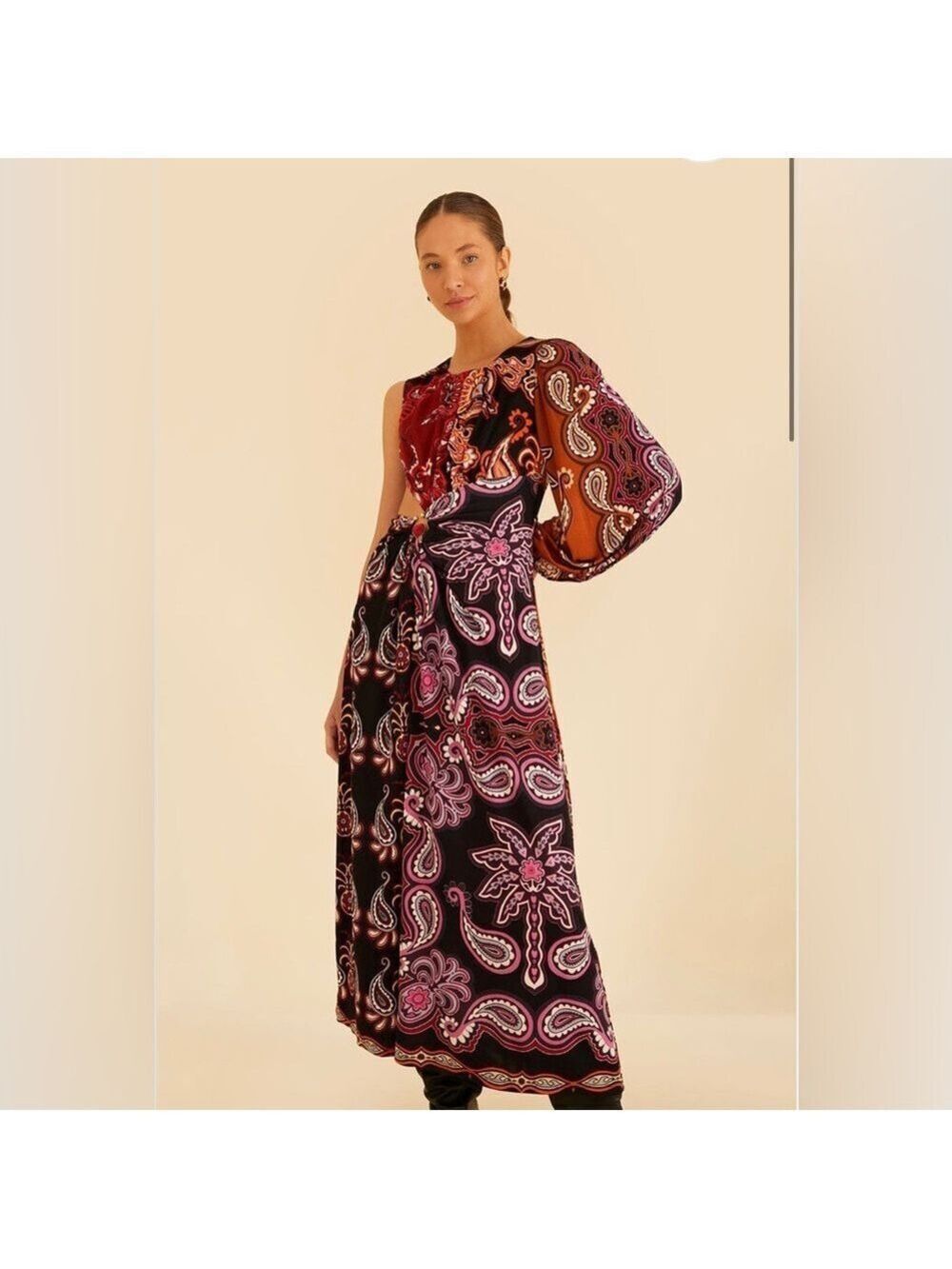Farm Rio Black Sweet Mermaids One Shoulder Maxi Dress